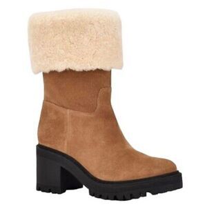 Marc Fisher Tan Suede Heeled Boot with Cream Shearling Cuff